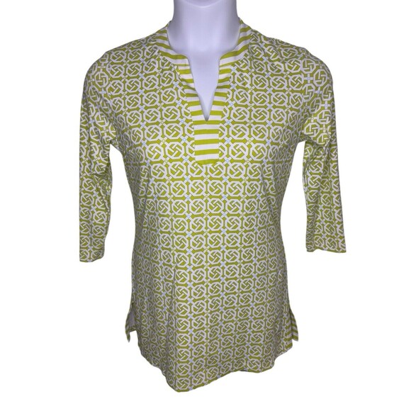 J. McLaughlin Womens Medium Geometrical Print 3/4 Sleeve Stretch Pullover Blouse - Picture 14 of 16